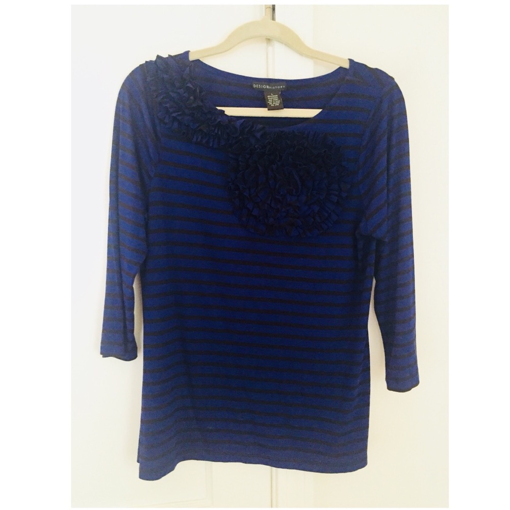 🚫SOLD Design History Striped Ruffle Flower Top L